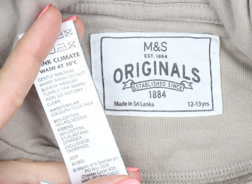 Marks and Spencer Boys Beige Pullover Hoodie 12-13 Years Regular Fit