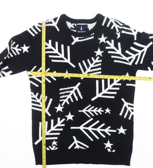 Threadbare Men’s Black Christmas Jumper M Tall Crew Neck Knit