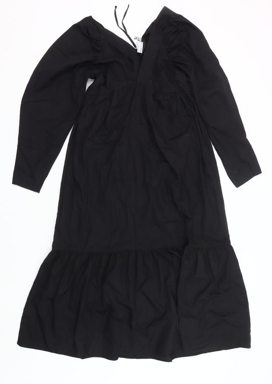 ASOS Women’s Black Midi A-Line Dress Size 8 Long Sleeve V-Neck