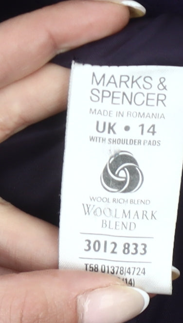 Marks and Spencer Women’s Purple Wool Blend Mid-Length Coat Size 14