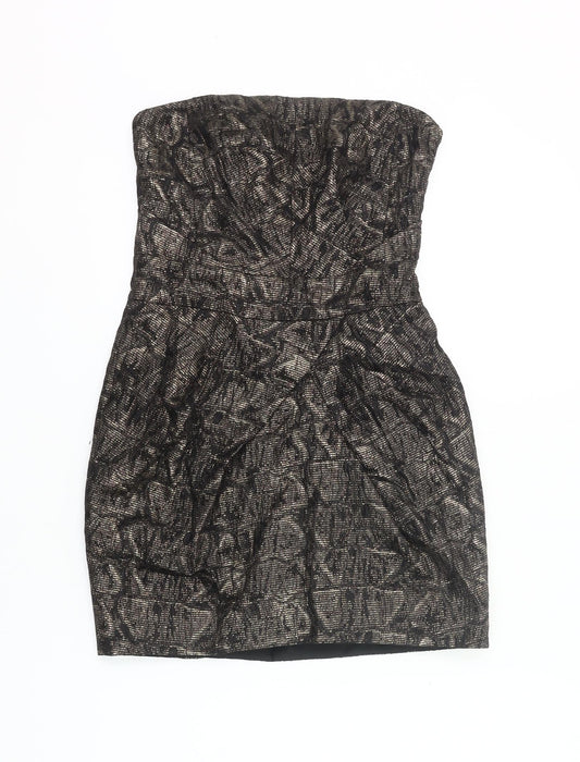 Karen Millen Women's Black Gold Bodycon Strapless Dress Size 6