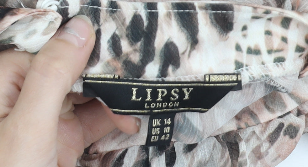 Lipsy Women’s Multicoloured Animal Print Chiffon Blouse UK 14