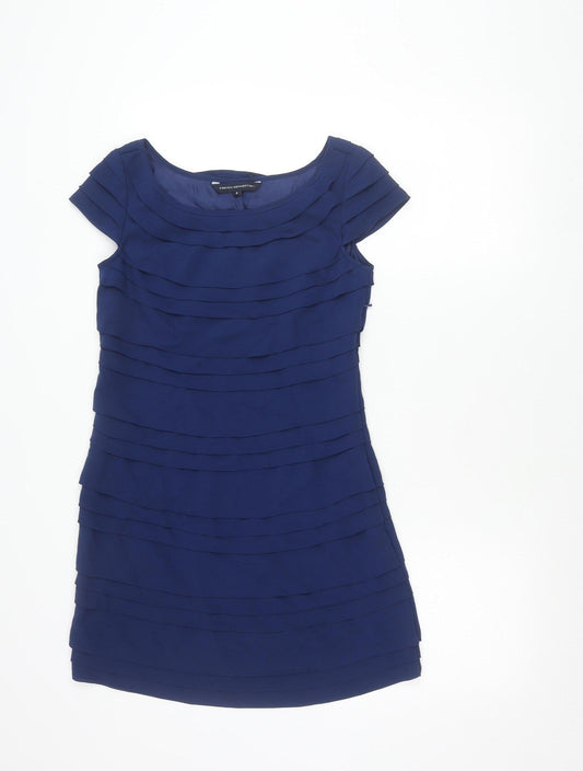 Additional front view of French Connection Women’s Blue Sheath Dress, size UK 6, Pleated Short