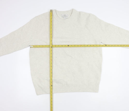 Marks and Spencer Men's Ivory Wool Blend XL Waffle-Knit Jumper