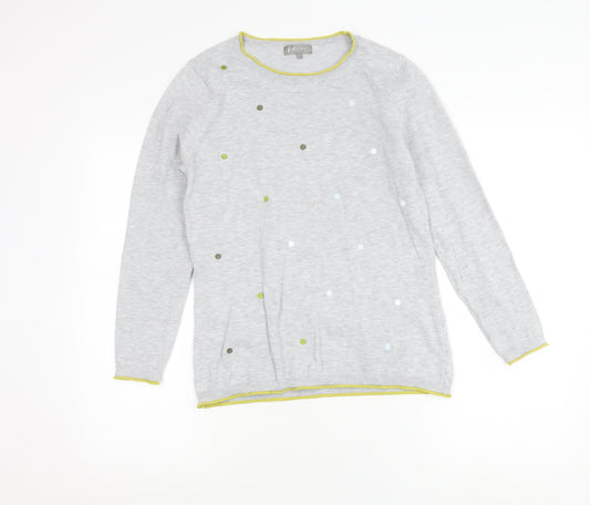 Additional front view of E-vie women’s grey polka dot crew neck jumper, size M