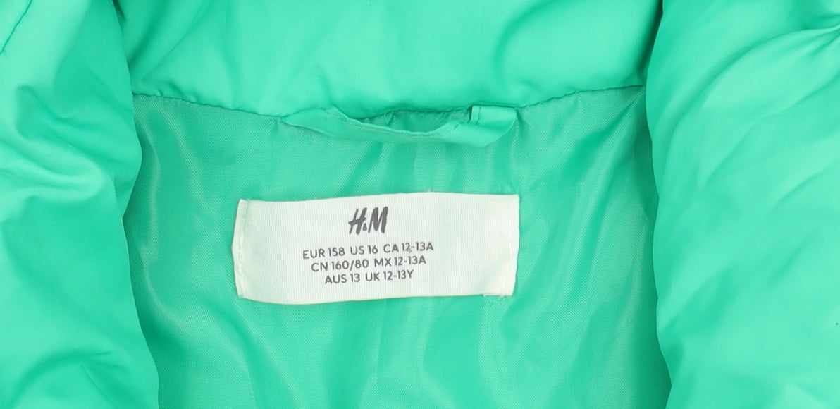 H&M Boys Green Puffer Jacket Vest Age 13 Years Sleeveless Winter Casual