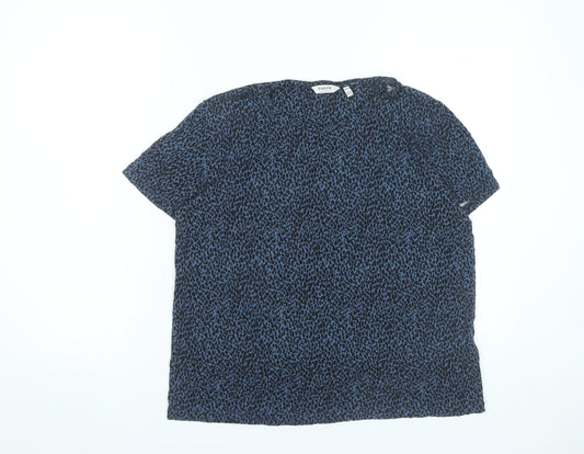 Additional front view of b.young women’s blue animal print short sleeve blouse m