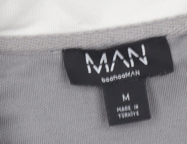 BoohooMAN Men’s Grey Polo Shirt M Short Sleeve Retro 1/4 Zip