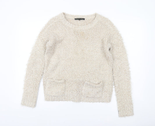 Heart & Soul Women’s Ivory Crew Neck Sequin Jumper Size 10
