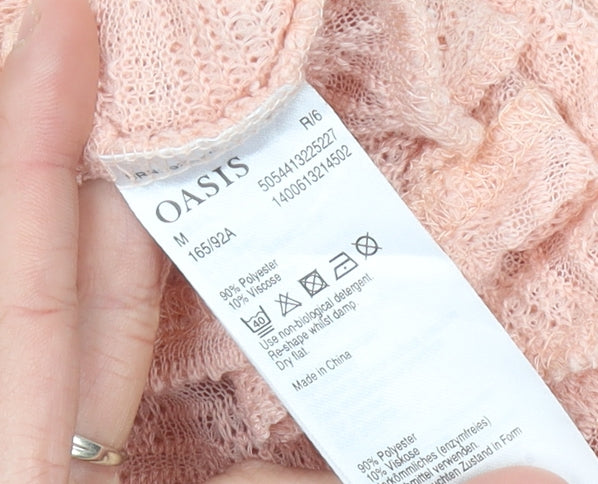 Oasis Womens Pink M Open Knit Lightweight Cardigan Long Sleeve