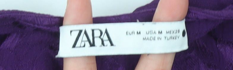 Zara Women Purple Cropped Blouse Long Sleeve Size 12