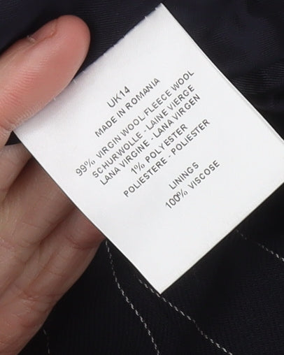 Jaeger Women Black Pinstripe Wool Midi Pencil Skirt UK 14