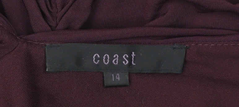 Coast Womens Purple Size 14 Sleeveless V-Neck Ruched Wrap Blouse