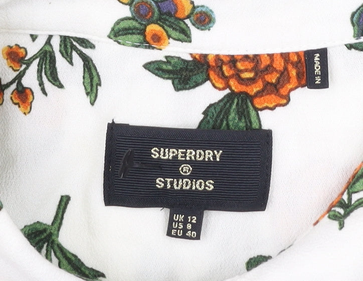 Womens UK Size 12 Superdry White Basic Button-Up