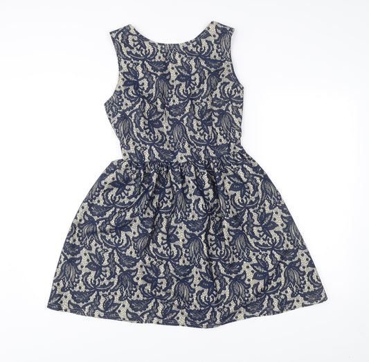 Additional front view of Atmosphere Women’s Blue Floral Lace Fit & Flare Sleeveless Dress UK 12