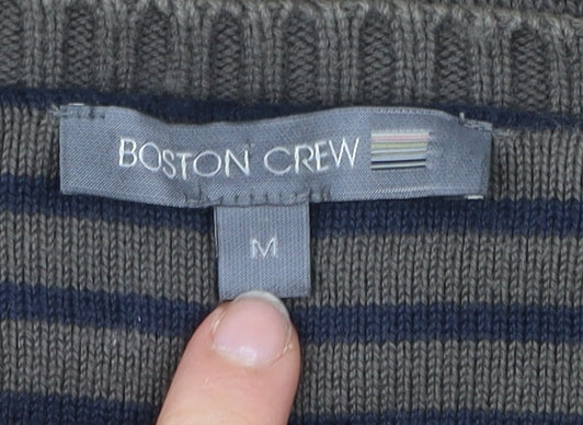 Boston Crew Mens Brown Cotton V-Neck Jumper Size M Regular Fit