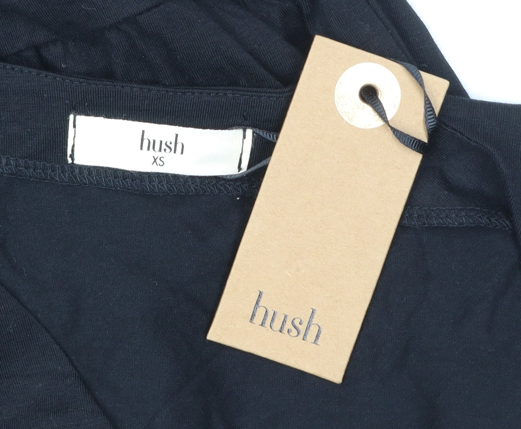 Hush Womens Black XS Bodycon Knee Length Ruched V-Neck Dress