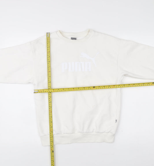 Puma Womens White XS Pullover Sweatshirt Crew Neck Logo Cotton Blend