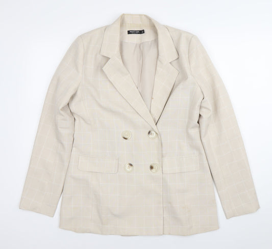 Nasty Gal Womens Beige Check Double Breasted Blazer Jacket Size 12