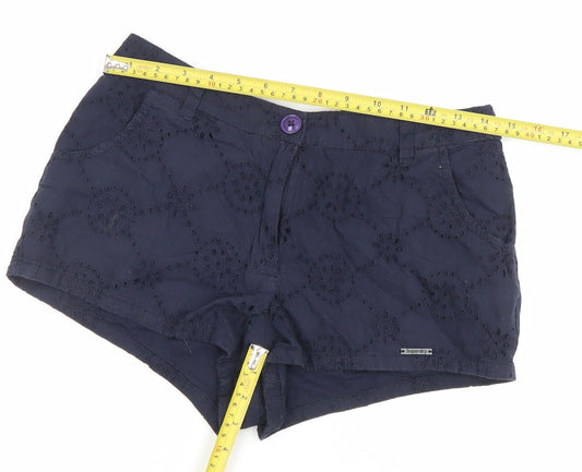 Superdry Women’s Blue Cotton Embroidered Shorts S Nautical Style