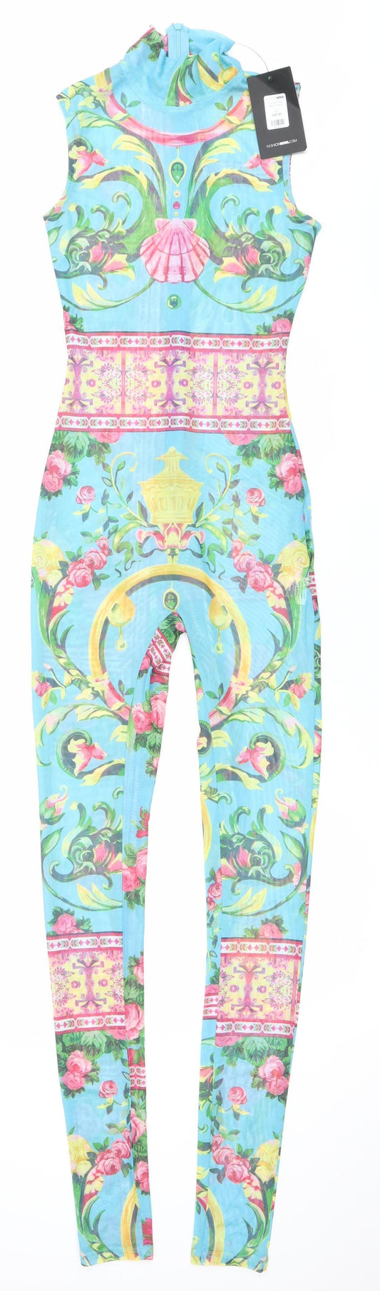 Fashion Nova Women’s XS Multicoloured Floral Mesh Catsuit Jumpsuit