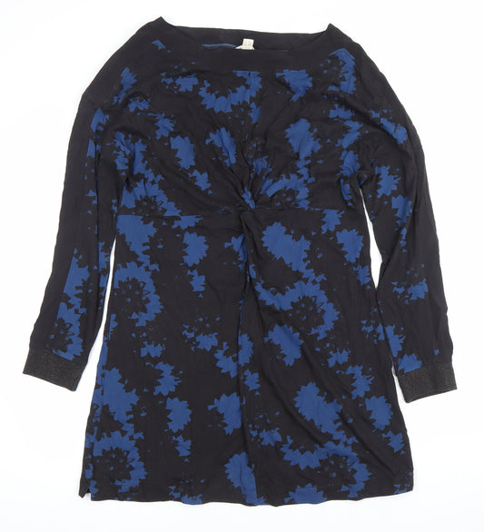 Additional front view of Wallis Women’s Black Blue Floral Shift Dress, size UK 10, Long Sleeve