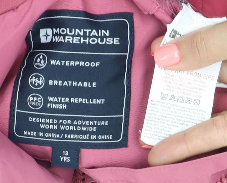 Mountain Warehouse Girls Pink Parka Coat 13 Years Waterproof Winter Hooded