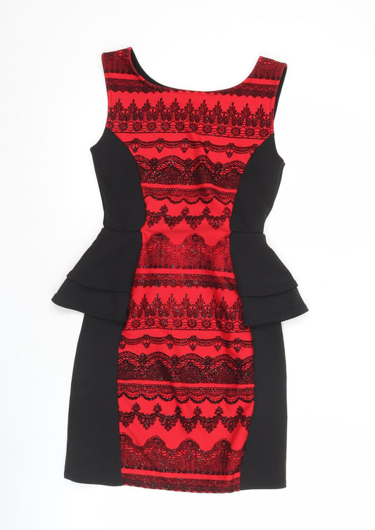 Quiz Women’s Red Black Bodycon Dress Size 10 Party Cocktail