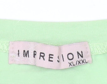 Impresion Womens Green Short Sleeve T-Shirt XL Glitter Butterfly