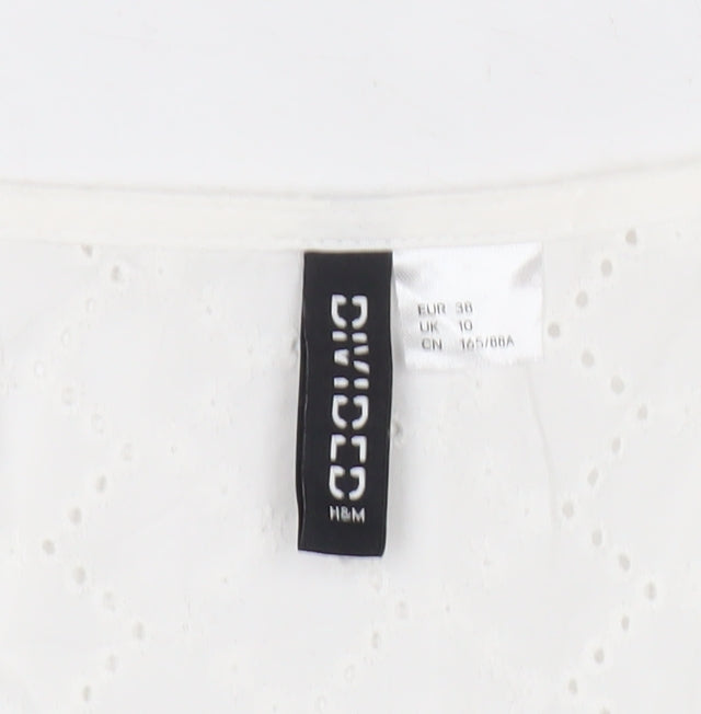 H&M Divided Women’s White Cotton Cropped Blouse UK 10 Long Sleeve