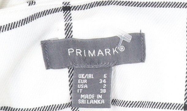 Primark Womens White Check Pleated Tapered Trousers Size 6