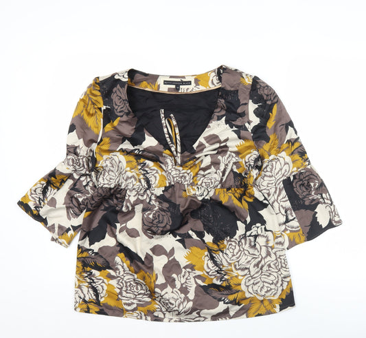 Additional front view of Betty Jackson Black women’s multicoloured floral tunic blouse, size UK 12