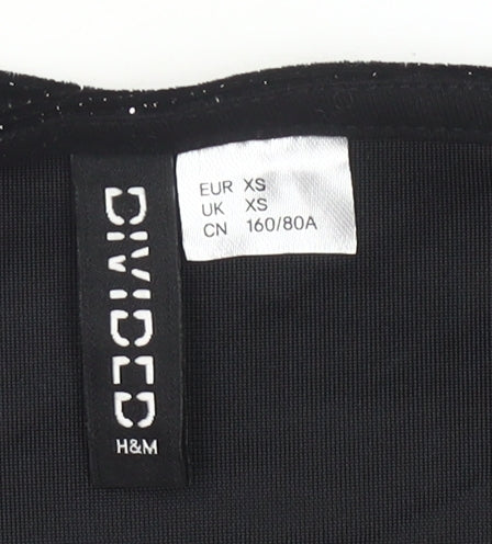 H&M Women Black XS Glitter Slip Midi Dress Party Clubwear