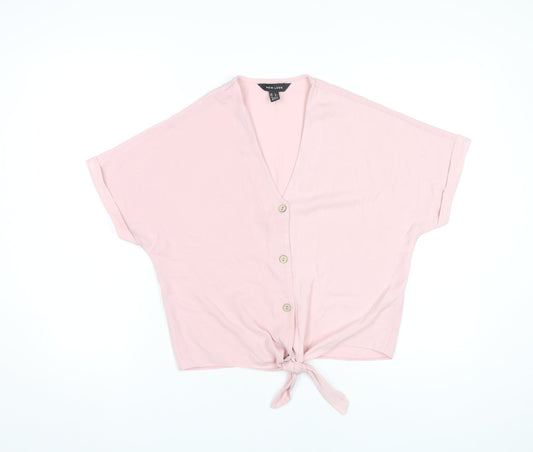 New Look Women’s Pink Cropped Button Tie Blouse UK 6
