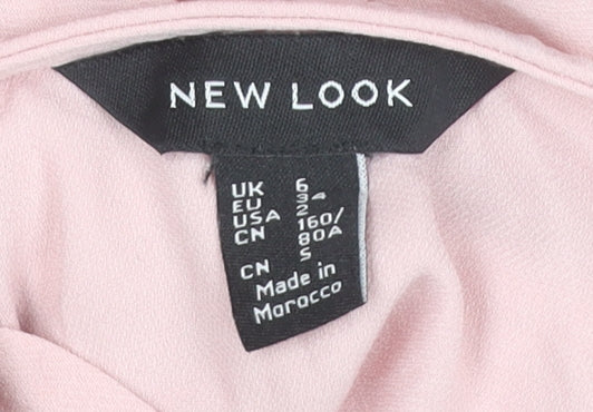 New Look Women’s Pink Cropped Button Tie Blouse UK 6