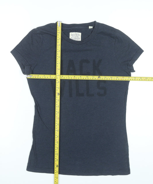Jack Wills Womens Blue Slim Fit Logo T-Shirt UK 10 Casual