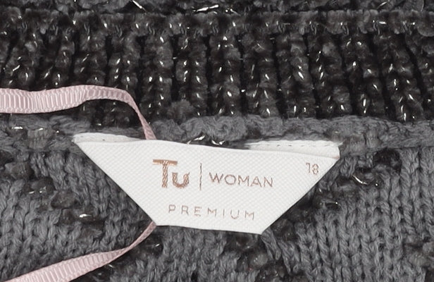 Tu Women Grey Size 18 Crew Neck Chunky Knit Pullover Jumper