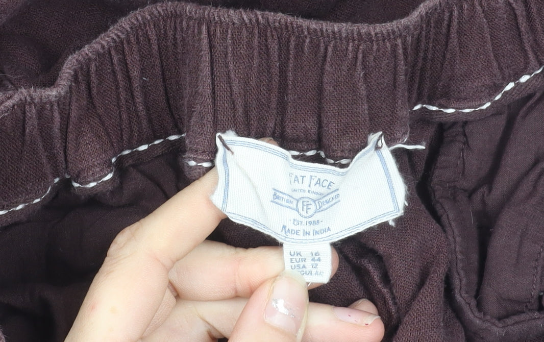 Fat Face Womens Brown Linen Blend Jogger Trousers Size 16