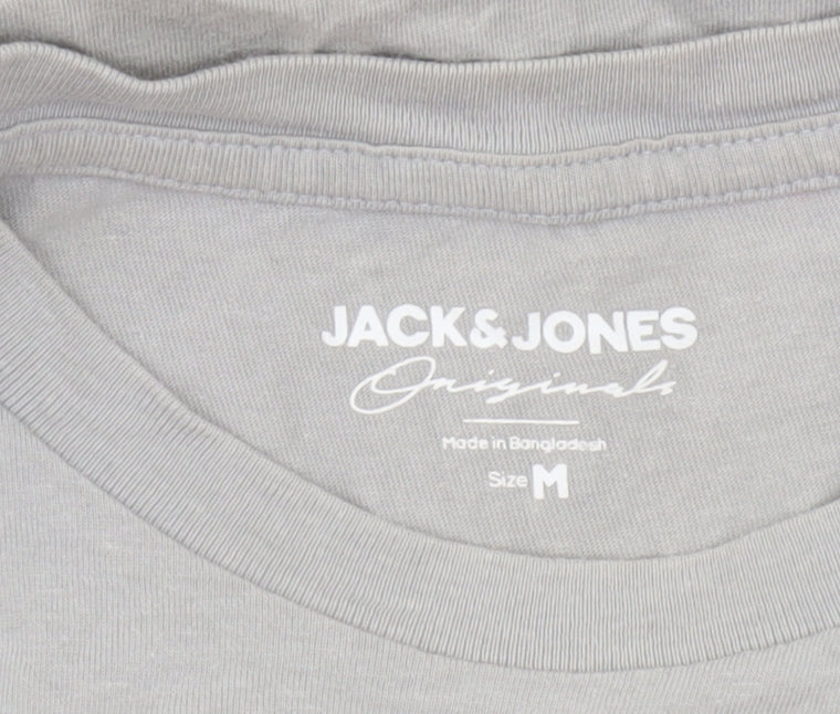 Jack & Jones Men’s Grey Crew Neck Cotton Logo T-Shirt Size M