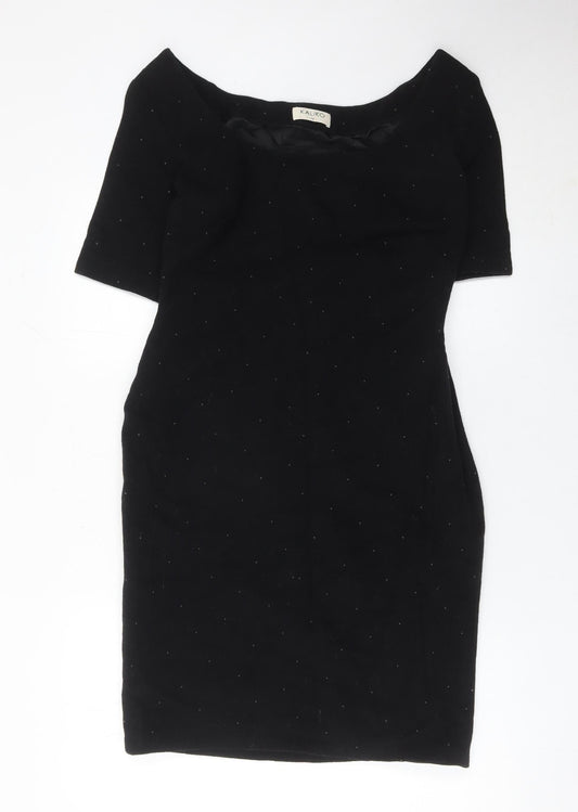 Additional front view of Kaliko women’s black sheath dress, size UK 12, wool blend knee length