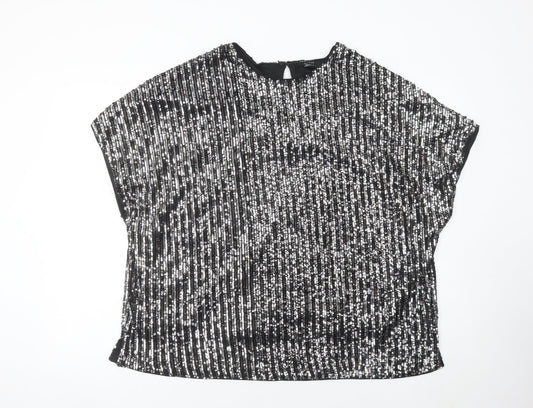 New Look Women Black Sequin Tunic Blouse UK 20 Plus Party Top