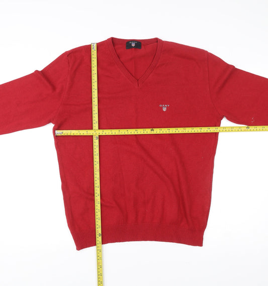 GANT Men’s Red V-Neck Knit Jumper Size L Cotton Casual Workwear