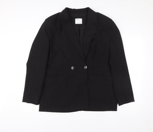 Bershka Womens Black Blazer Size L Double-Breasted Notch Lapel Workwear Jacket