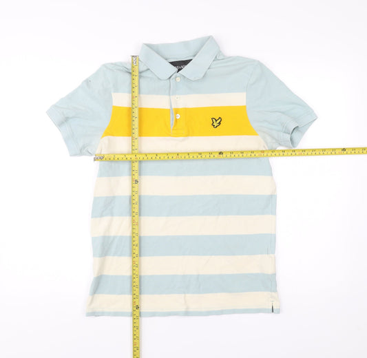 Lyle & Scott Men’s Blue Yellow Striped Cotton Polo Shirt Size M