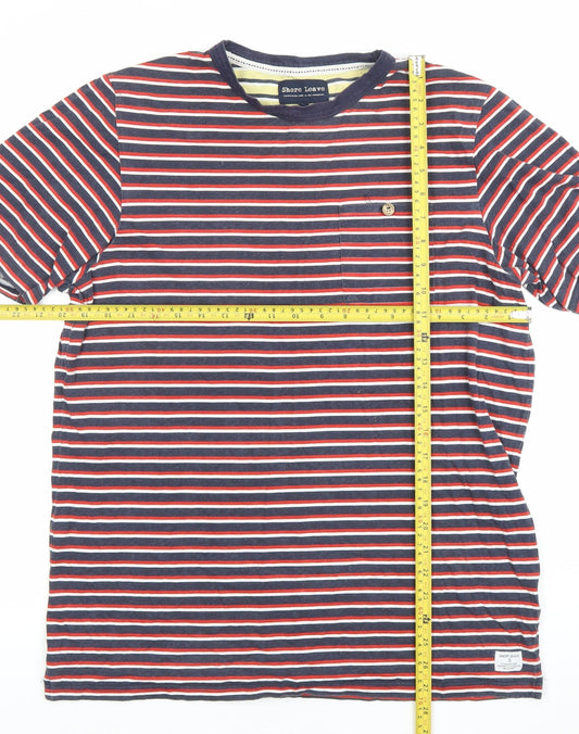 Shore Leave Men's Medium Blue Red Striped Cotton T-Shirt