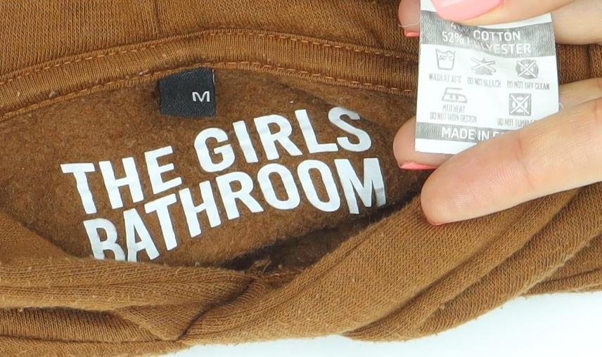 The Girls Bathroom Women’s Brown Hoodie M His Loss Slogan Pullover