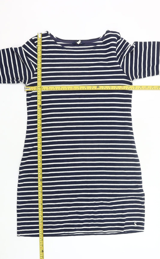 Joules Women Blue White Stripe Shift Dress Size 14 3/4 Sleeve Cotton