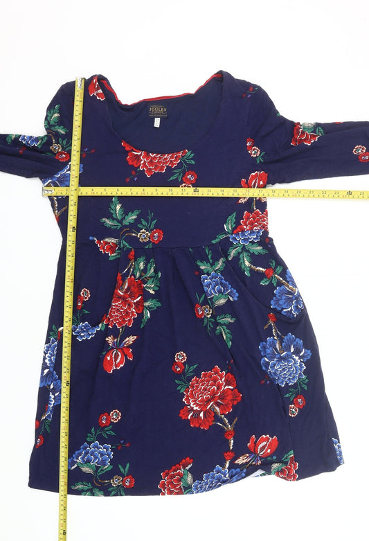 Joules Women’s Blue Floral Fit & Flare Dress UK 14 Long Sleeve