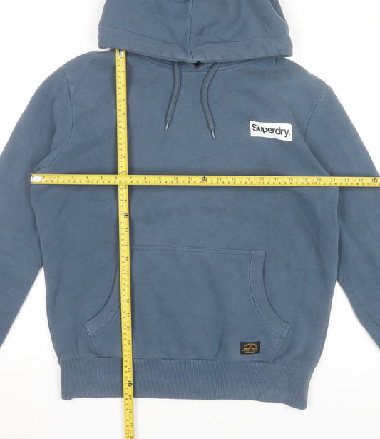 Superdry Men’s Blue Pullover Hoodie L Logo Pocket Casual
