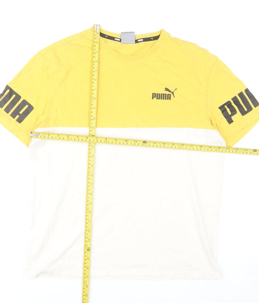 Puma Men Yellow White Colourblock Logo T-Shirt Size M